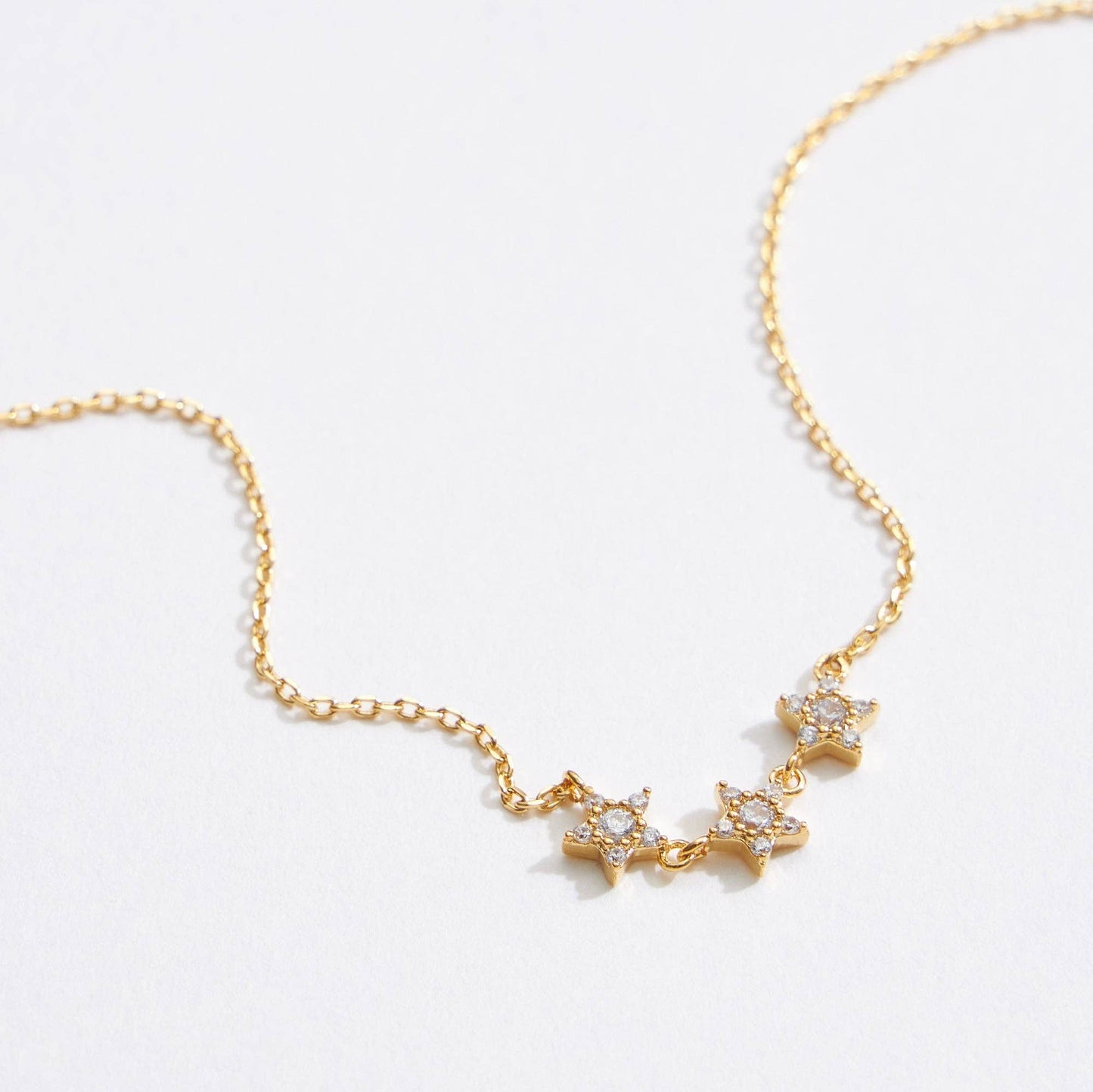 Gold Dipped CZ Triple Stars Necklace
