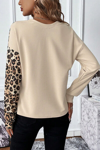 Leopard Waffle Knit Long Sleeve T-Shirt