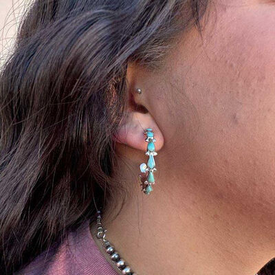 Artificial Turquoise Silver-Plated Hoop Earrings
